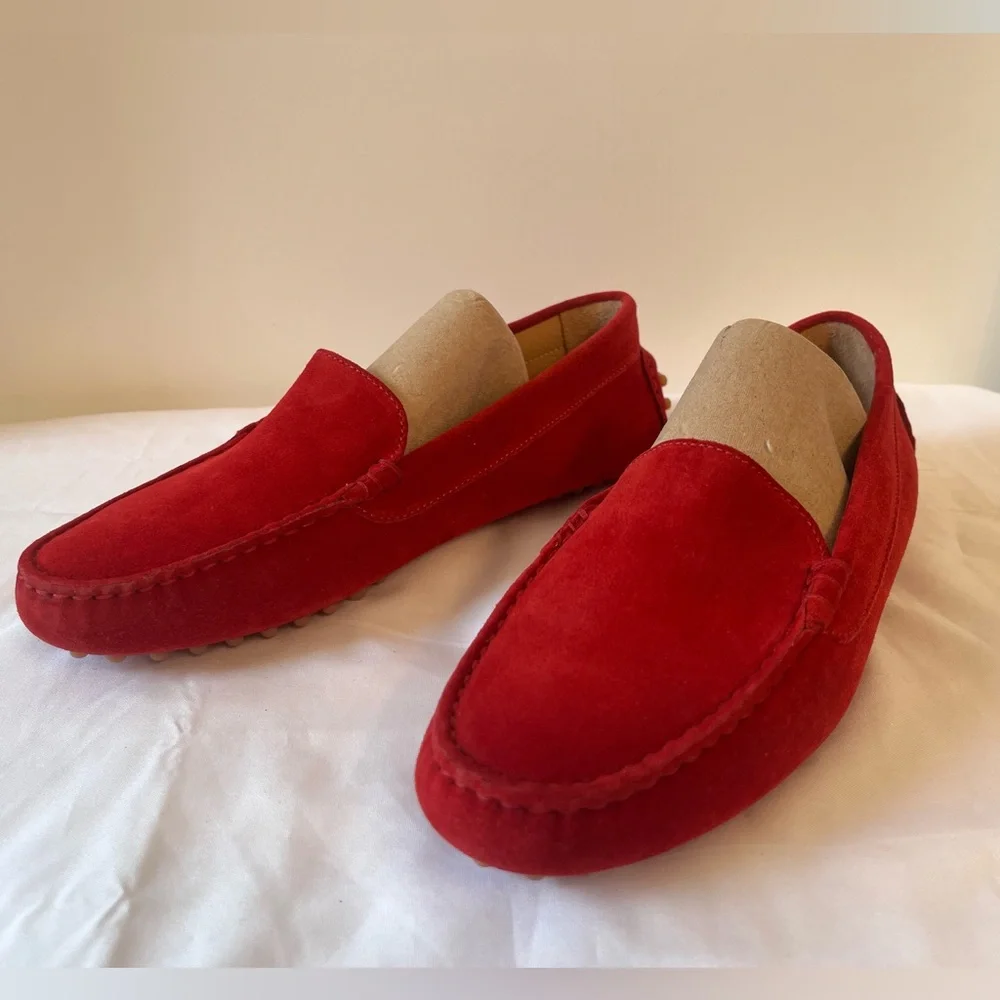 M. Gemi Red Suede Driving Loafers - Picture 1 of 9